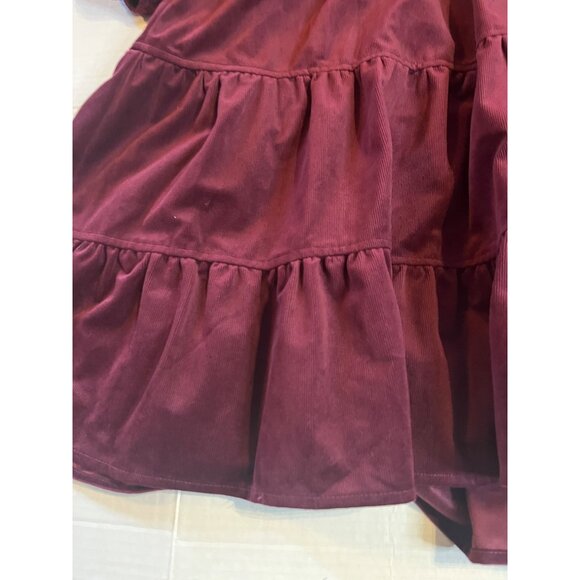 Melonie T Burgundy 14 Merlot 3/4 sleeve corduroy, baby doll, mini tiered dress - Picture 7 of 13